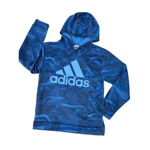Adidas Youth L 14/16 Blue Camo Hoodie Logo Pullover AA7677